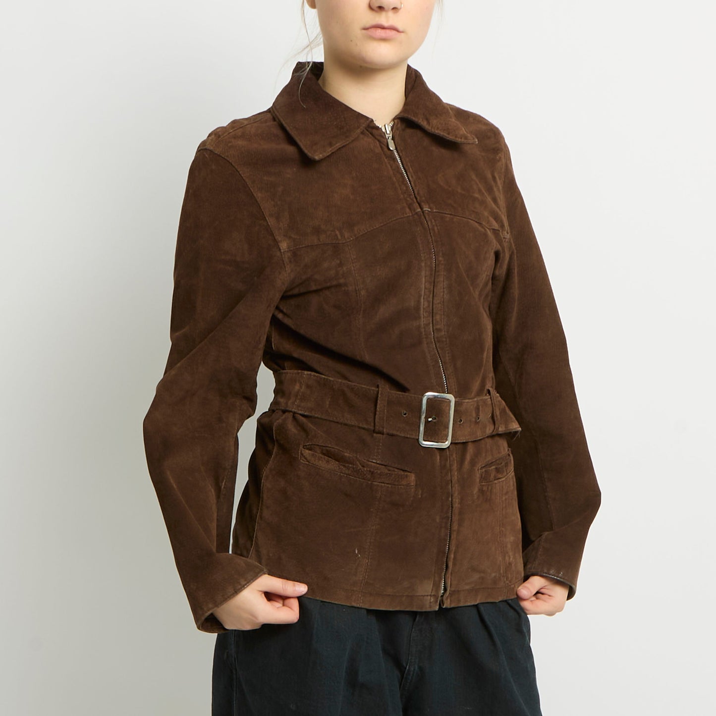 Suede Zipped Trench Coat - UK 8