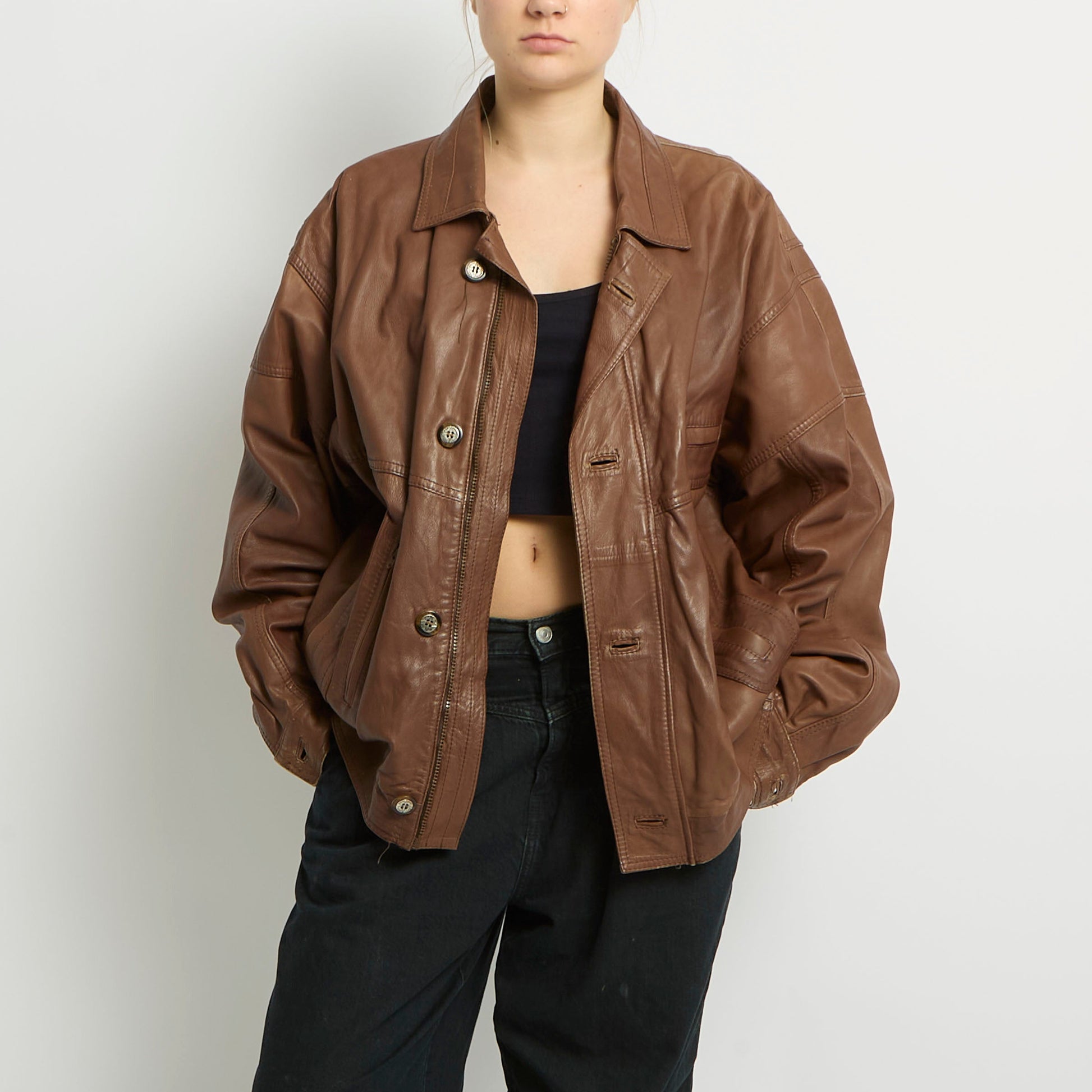 Leather Bomber Jacket - UK 18