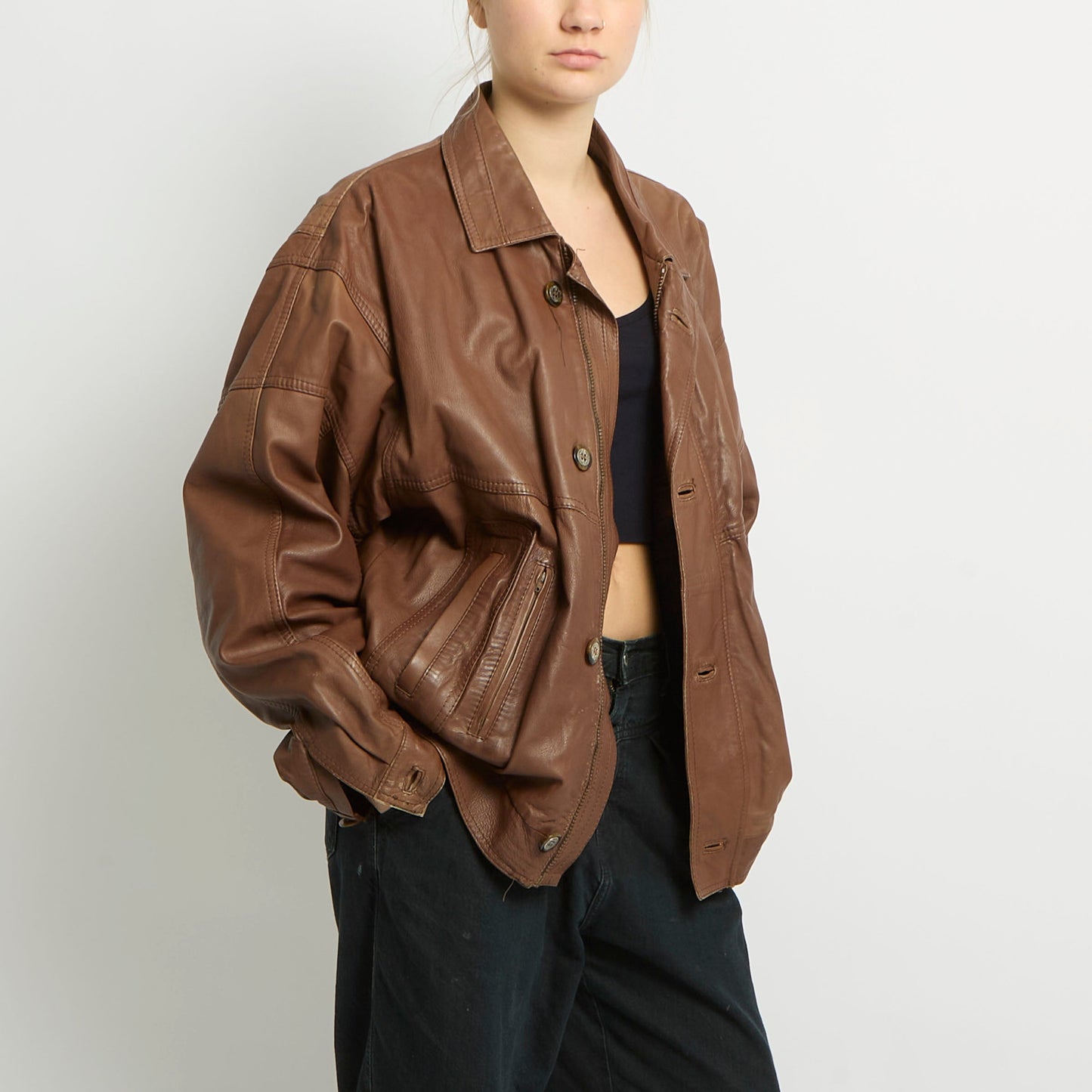 Leather Bomber Jacket - UK 18