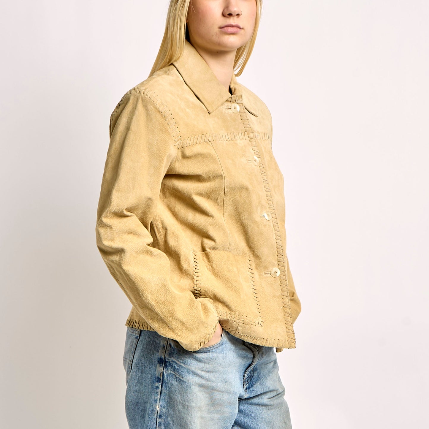 Suede Jacket With Stitching Detailing - L