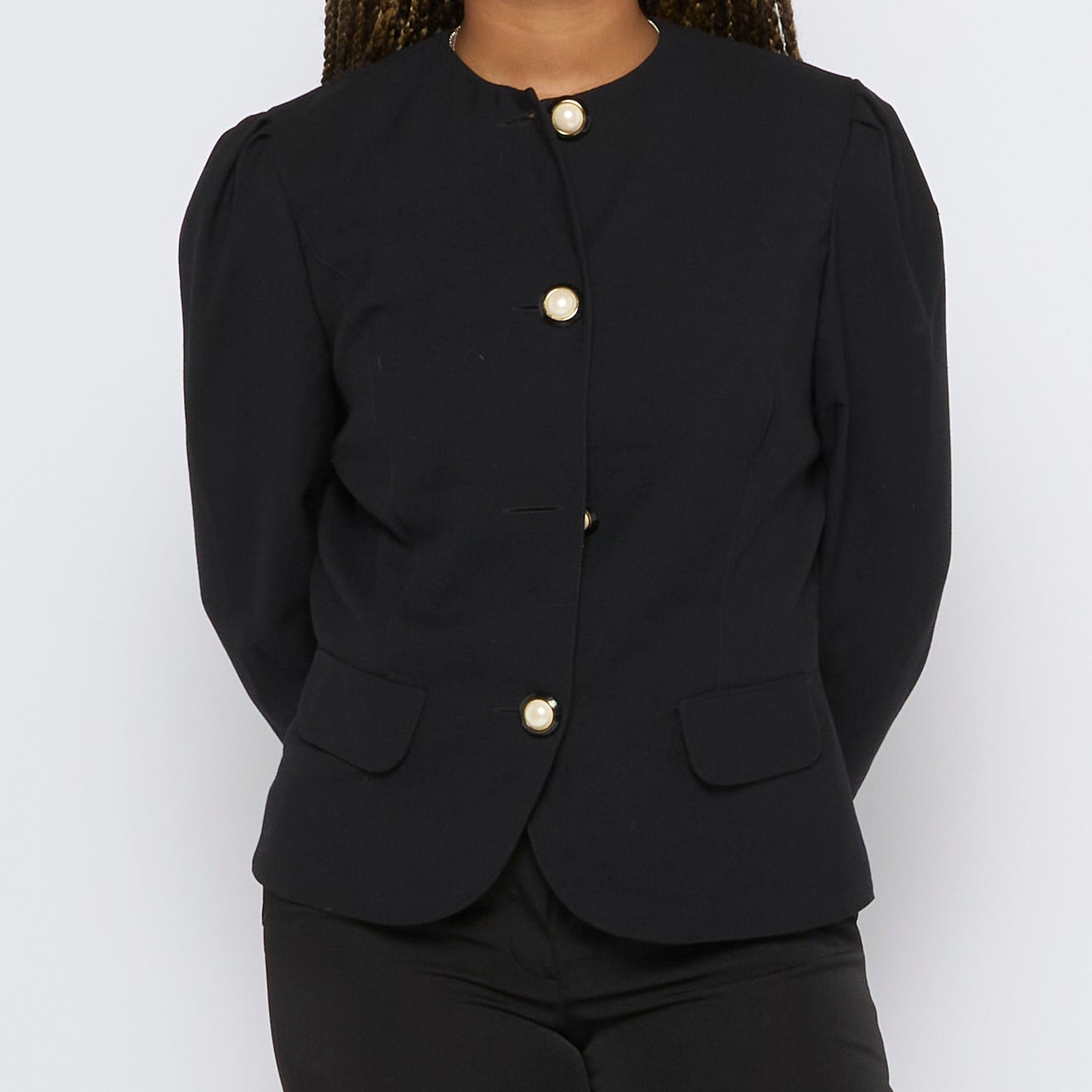 Button Detail Uncollared Blazer - L