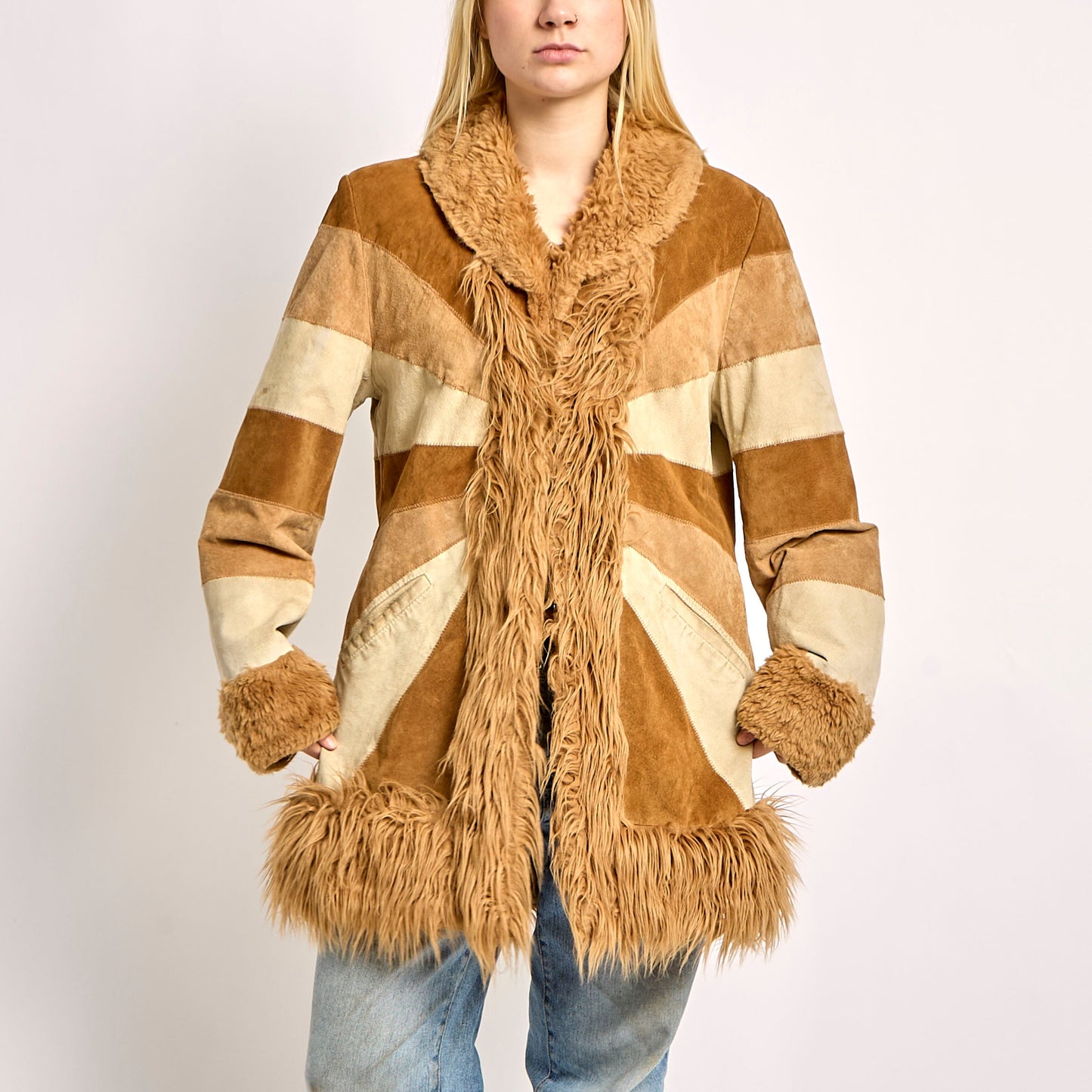 Tonal Suede Afghan Coat - L