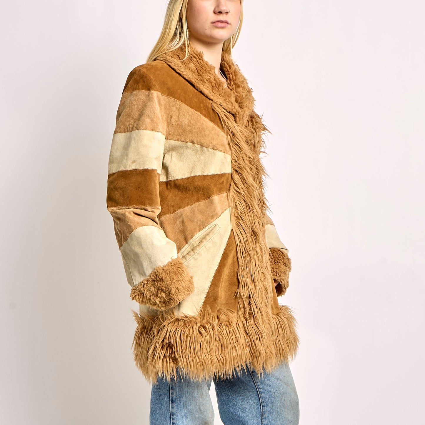 Tonal Suede Afghan Coat - L