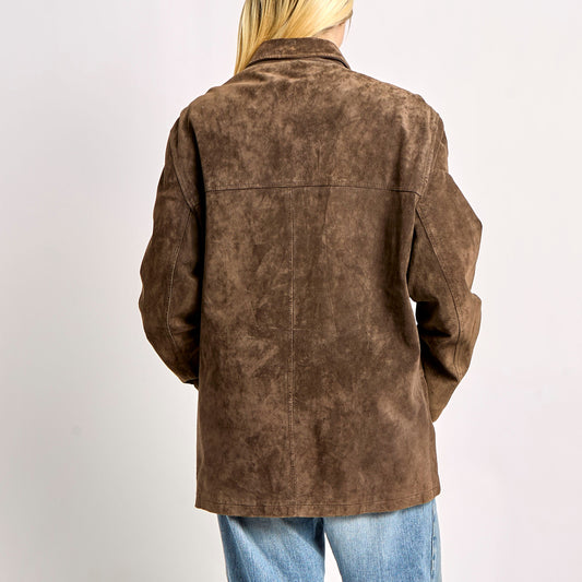 Suede Long Jacket with Front Pockets - L