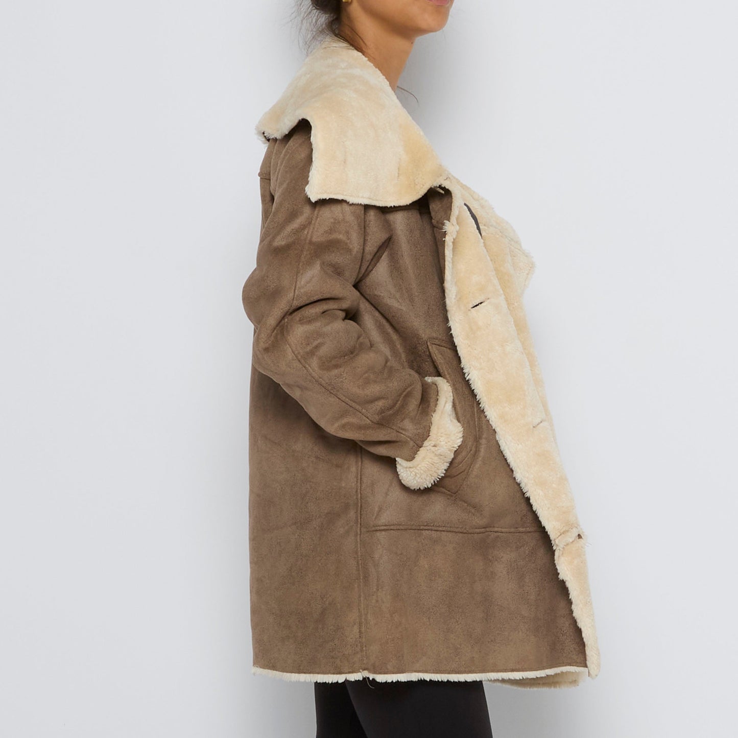 Button Up Fur Lined Faux Suede Jacket - L