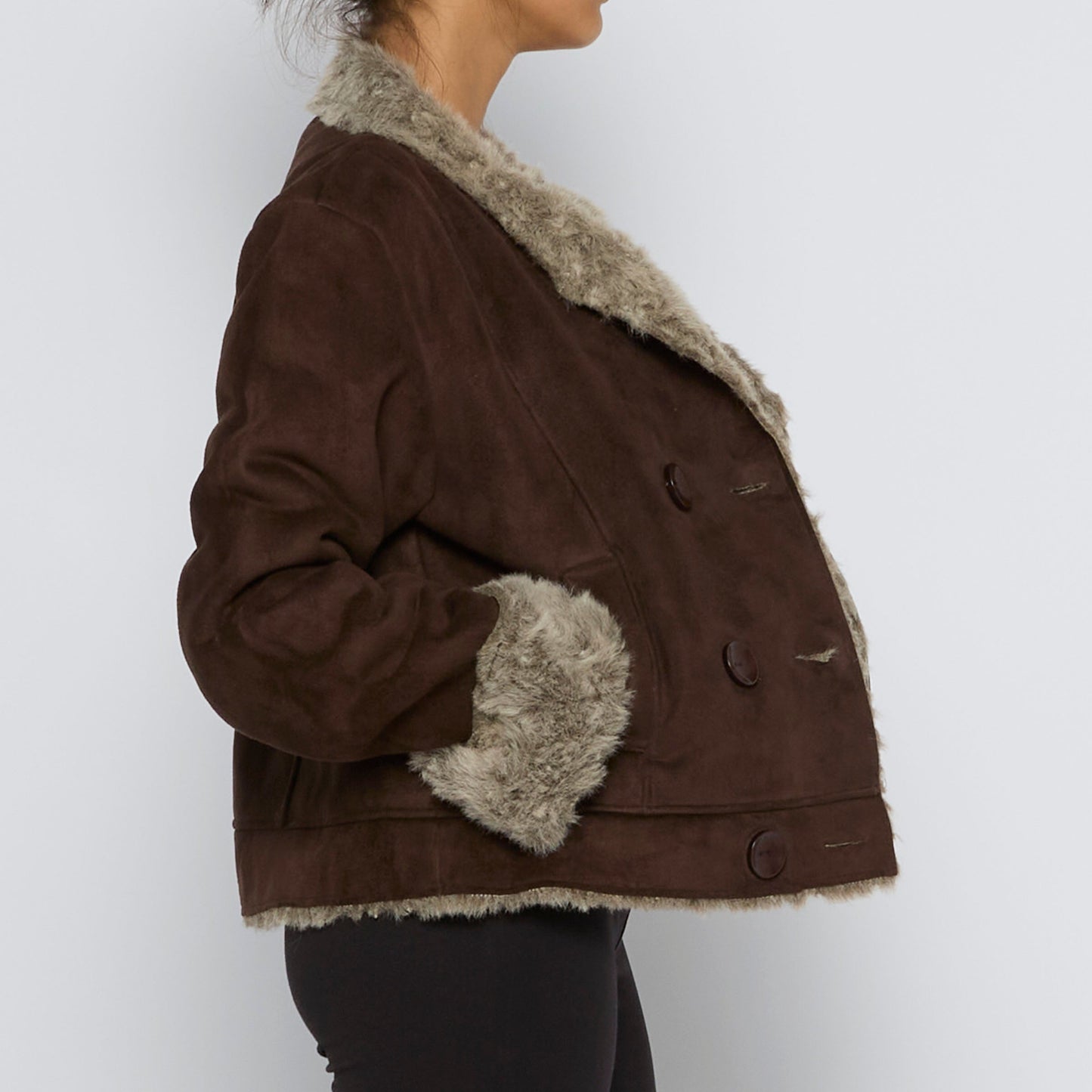 Fur Lined Faux Suede Jacket - L