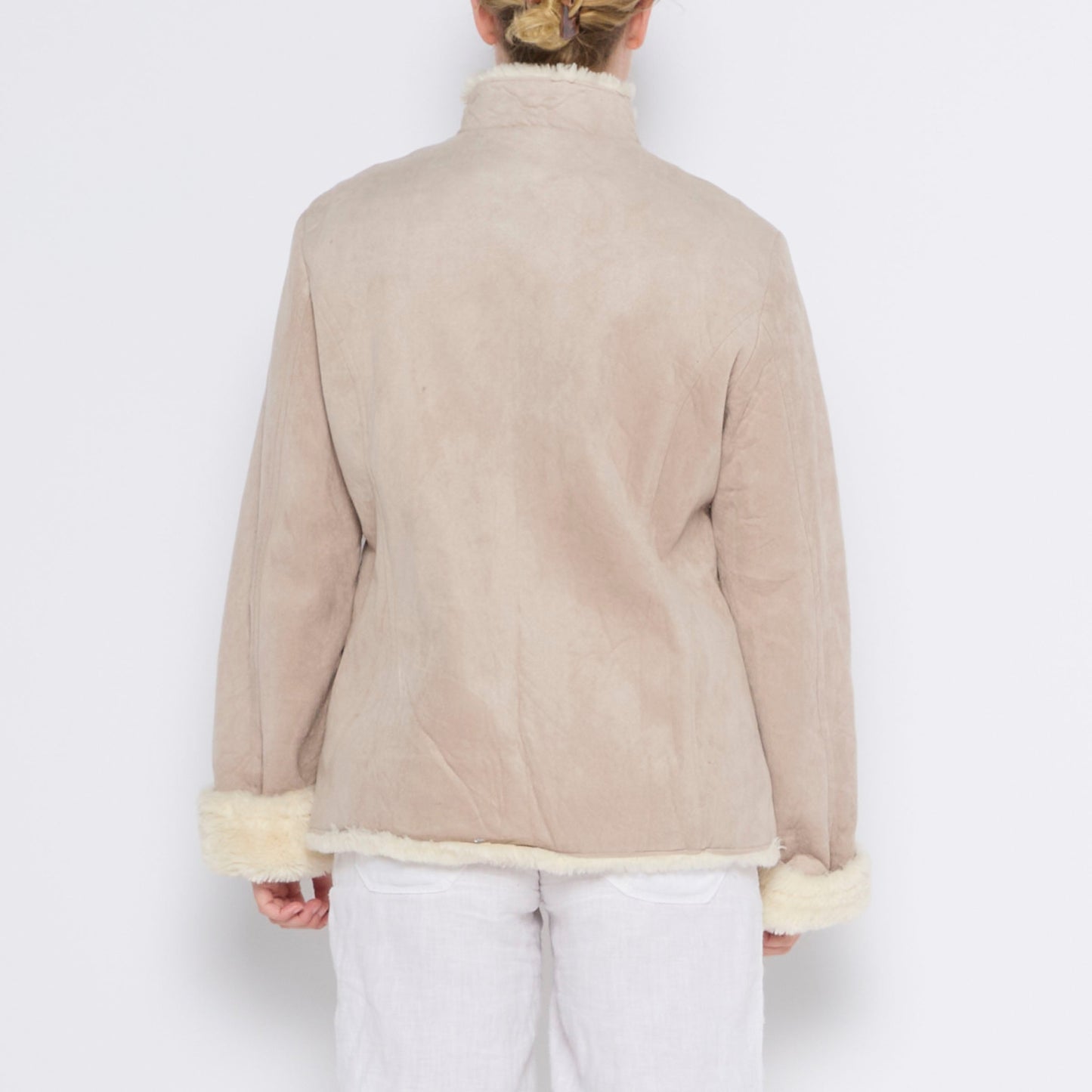 Faux Suede Borg Fur Trim Jacket - L