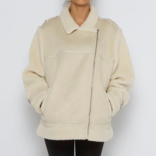 Fur Sleeved Full Zip Suede Jacket - L