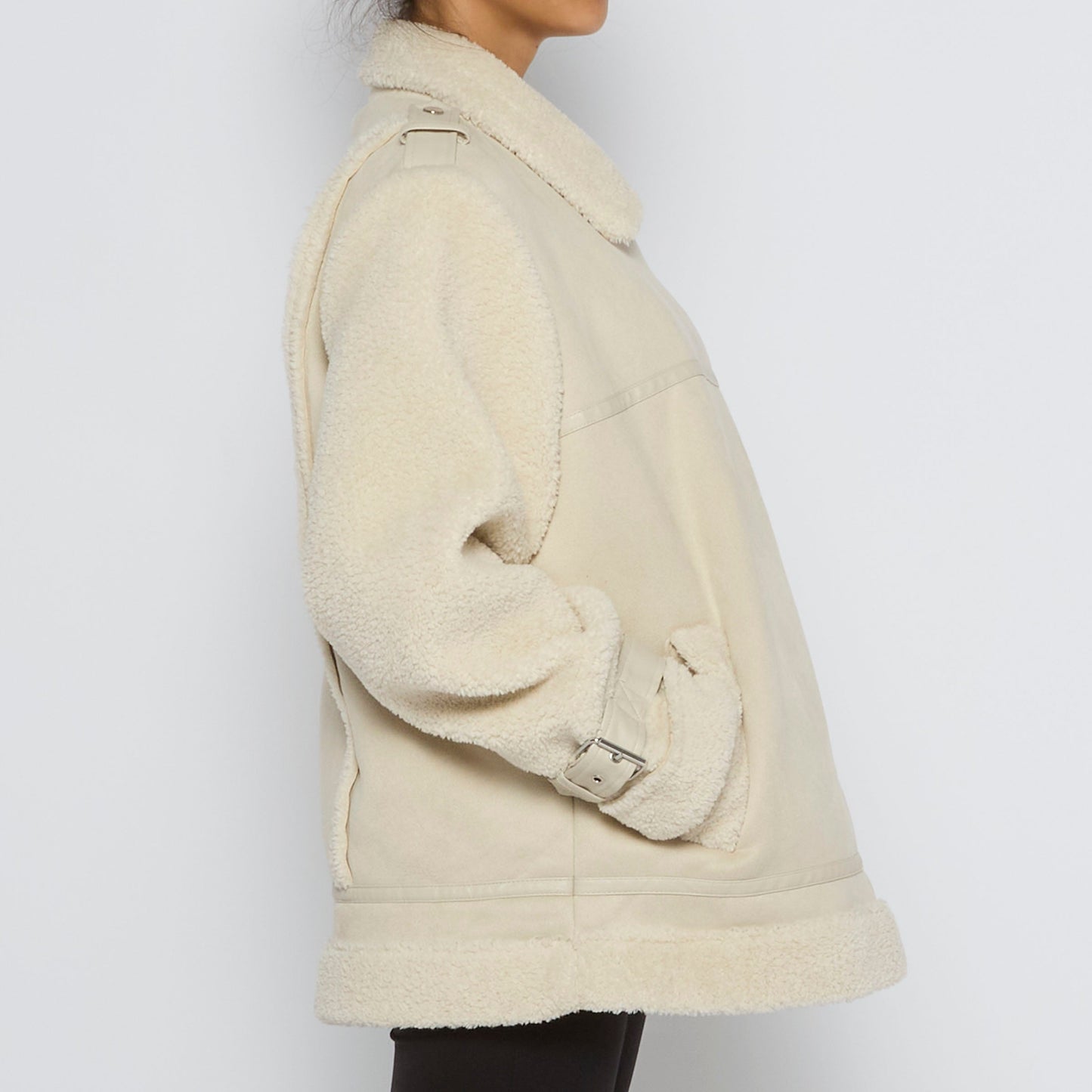 Fur Trim Faux Suede Jacket - L