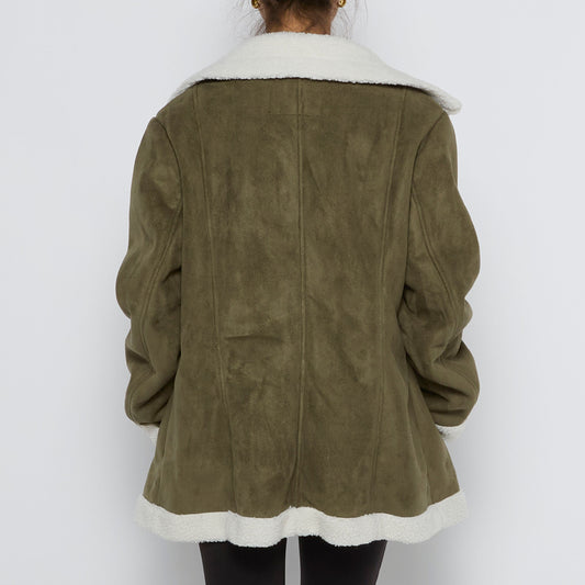 Fur Lined Faux Suede Jacket - L