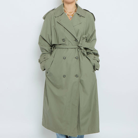 Longlined Belt Detail Buttoned Trench Coat - L