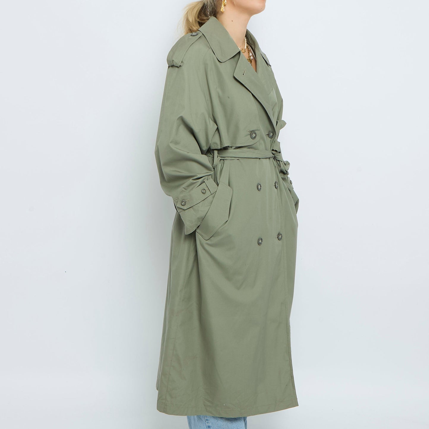 Longline Belted  Buttoned Trench Coat - L