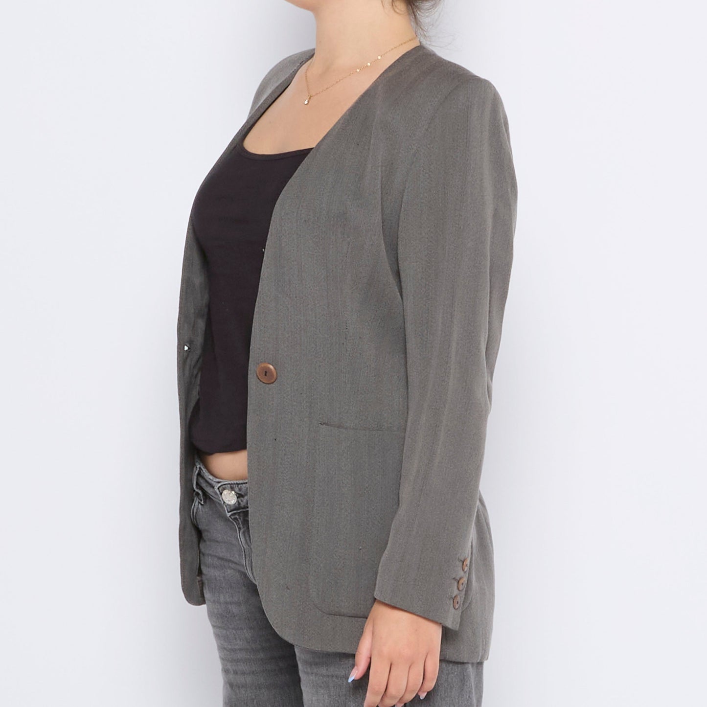 Collarless One Button Blazer - L