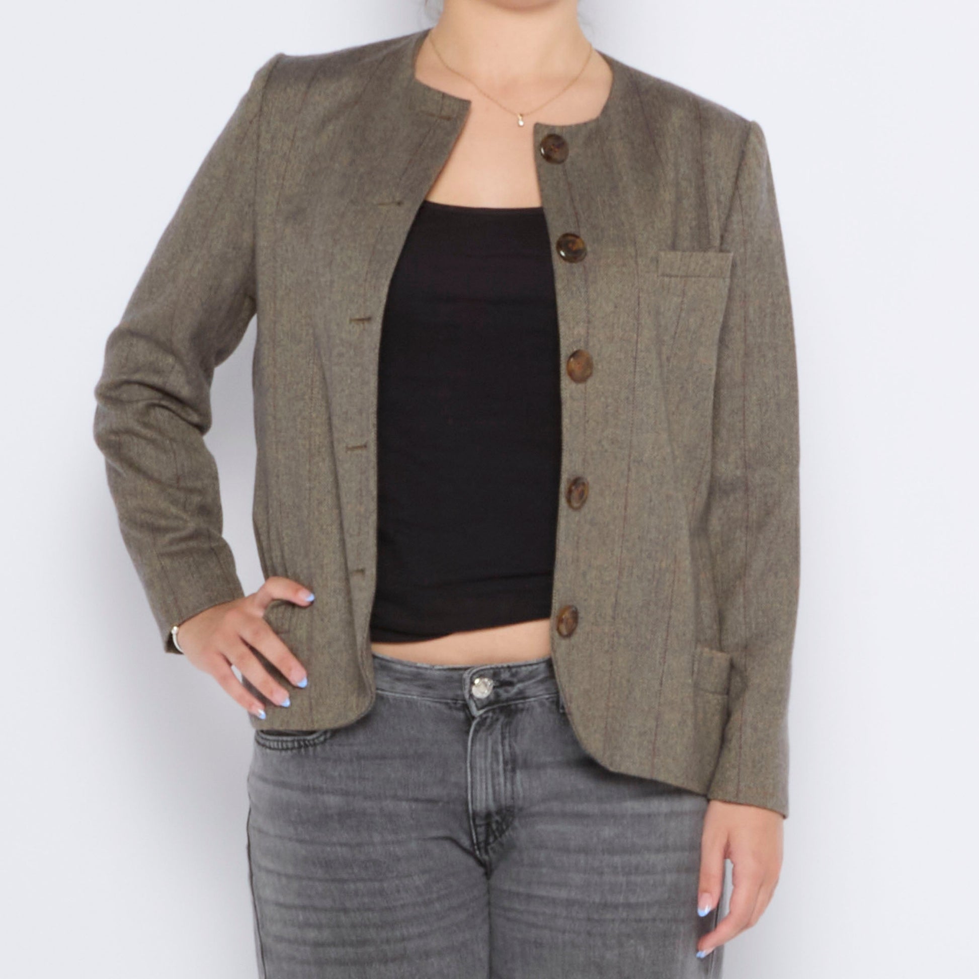 Collarless Tweed Blazer - L