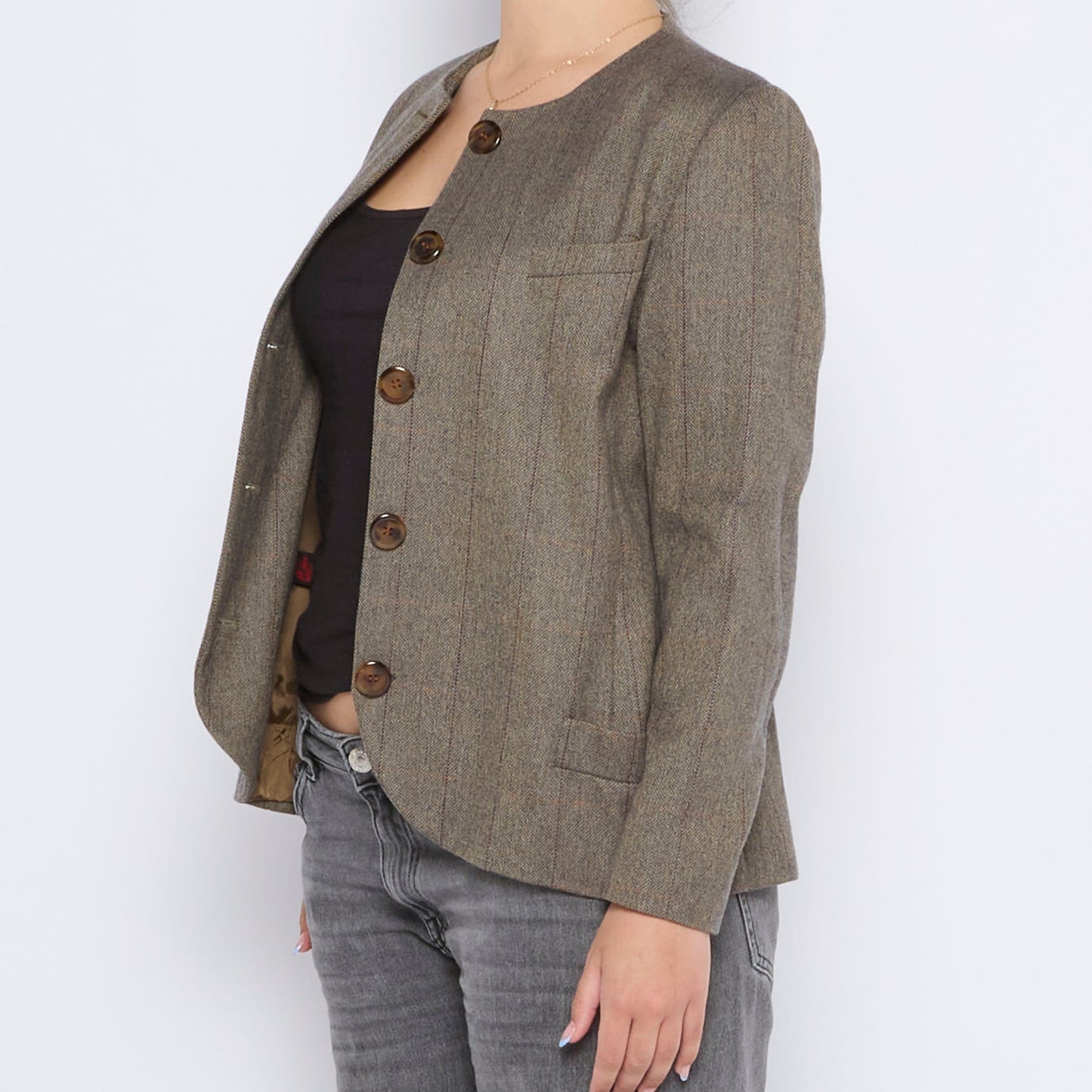 Collarless Tweed Blazer - L