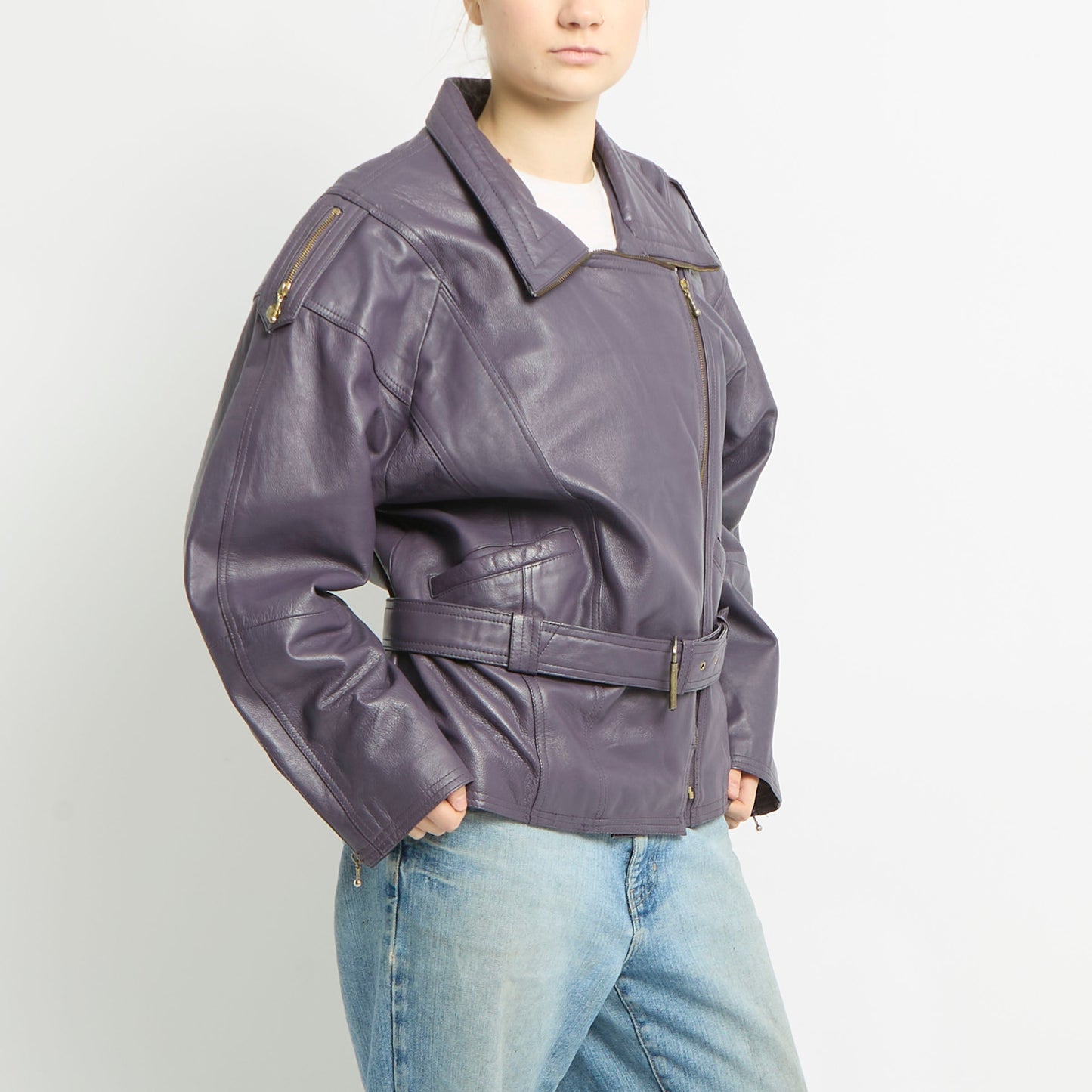 Leather Belted Jacket - L