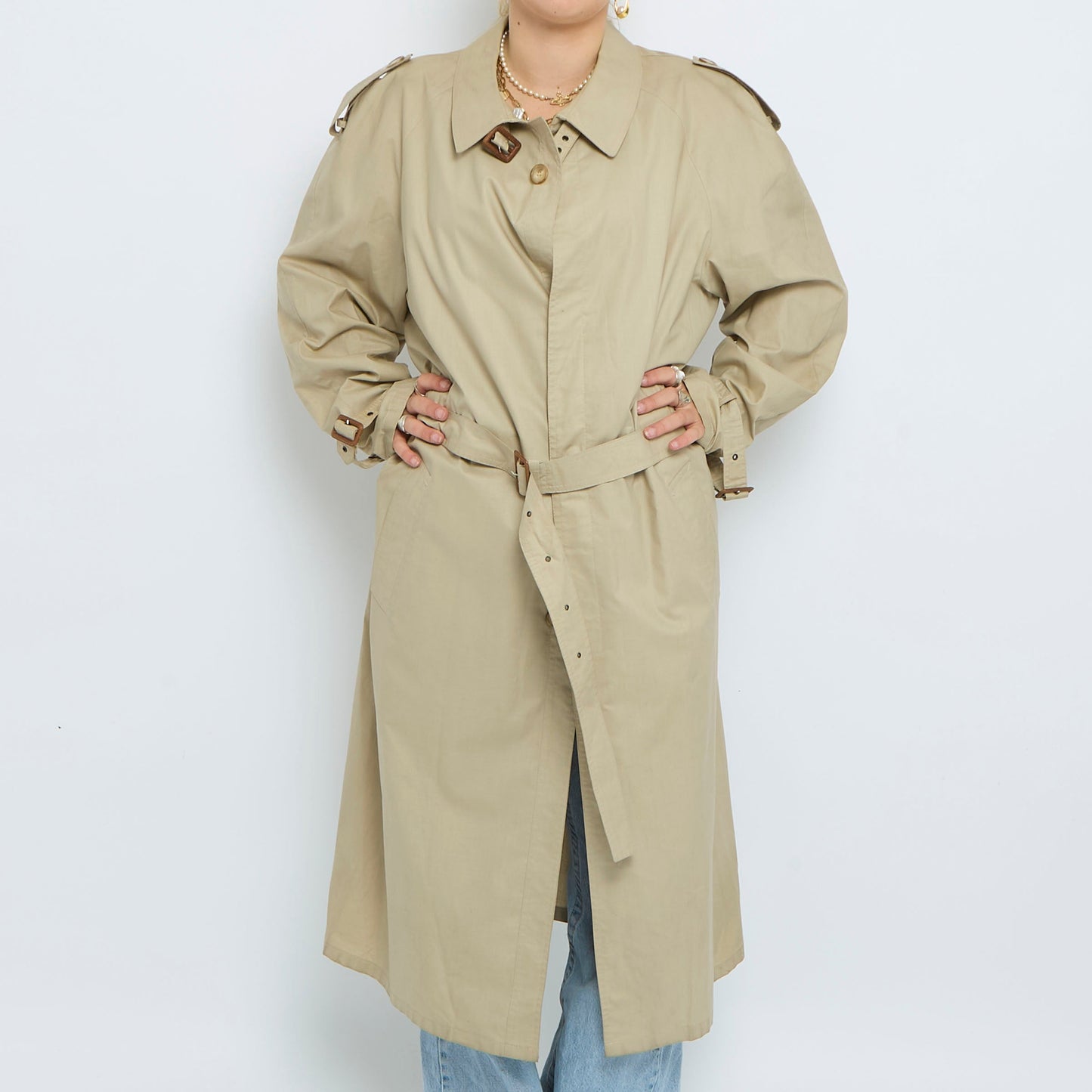 Belt Detail Buttoned Trench Coat - M