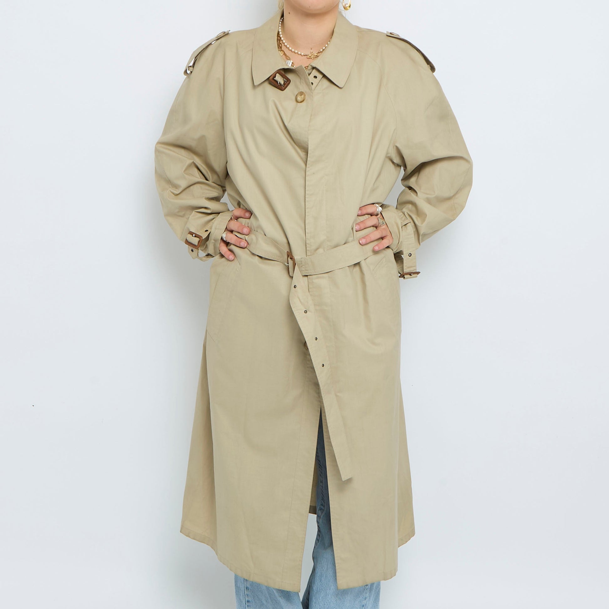 Belt Detail Buttoned Trench Coat - M