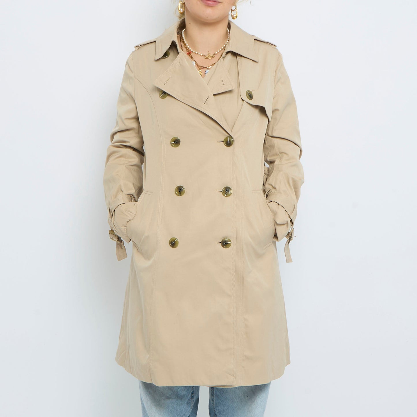 Short Stripe Lined Trench Coat - M