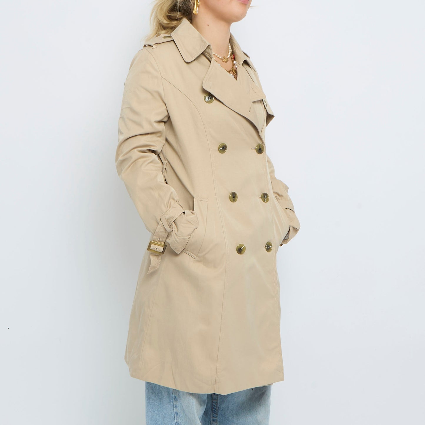 Short Stripe Lined Trench Coat - M