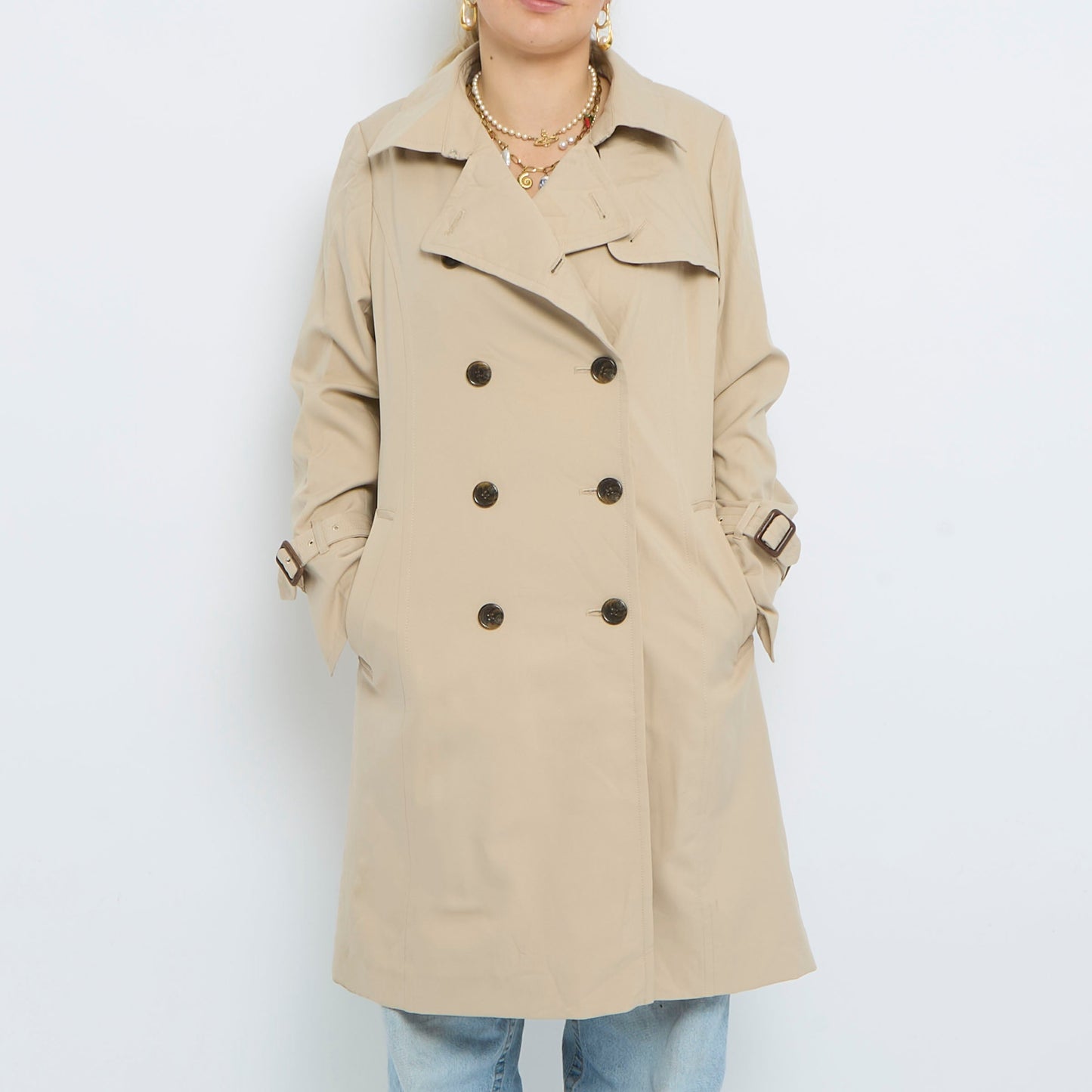 Short Double Breasted Belt Detail Buttoned Trench Coat - M