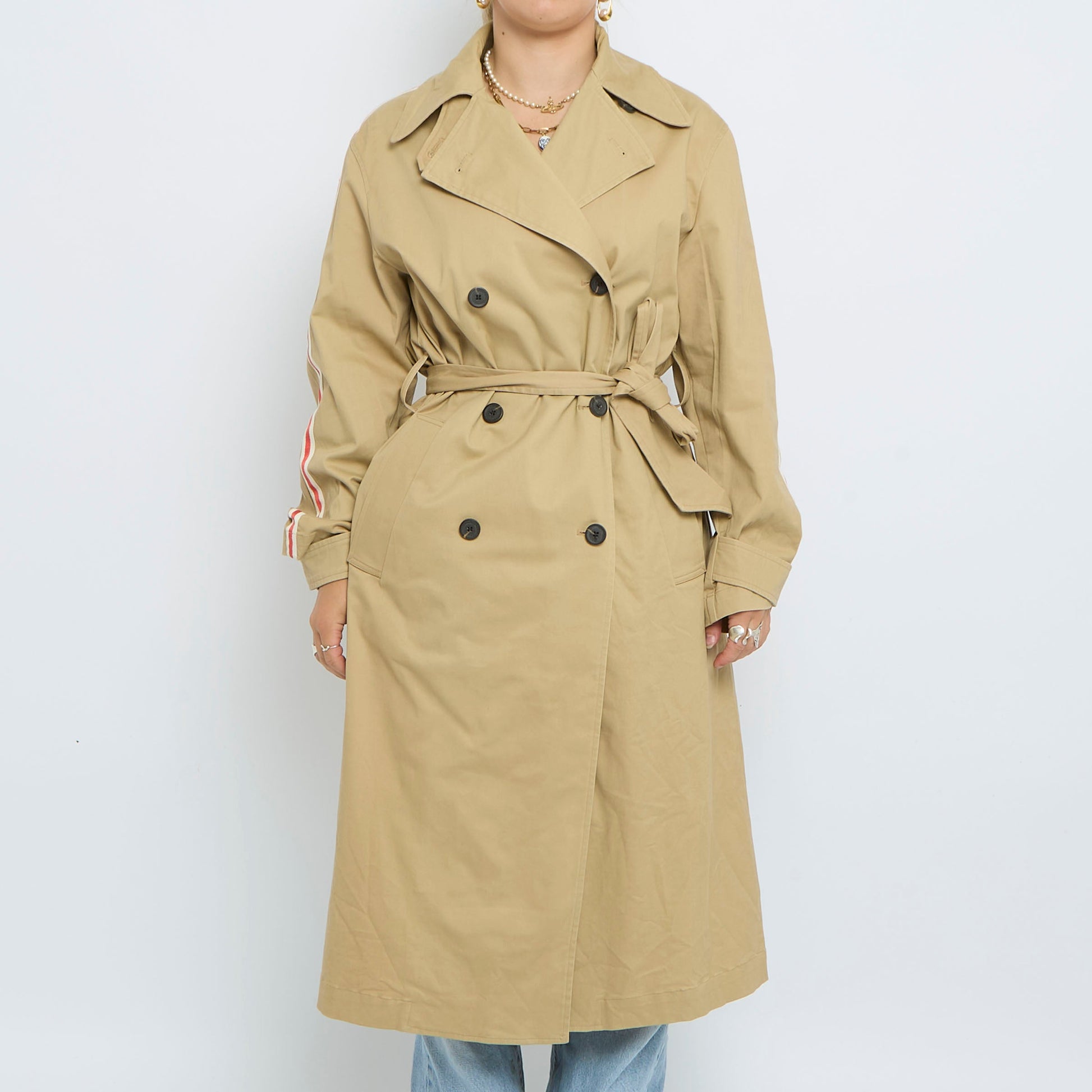 Belt Detail Buttoned Trench Coat - M