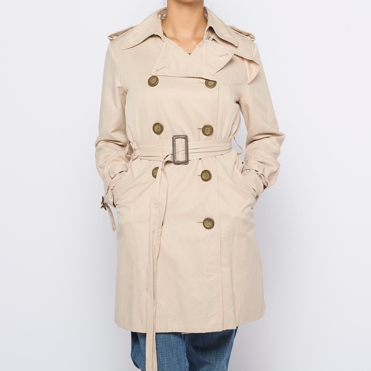 Single Breasted Short Trench Coat - M