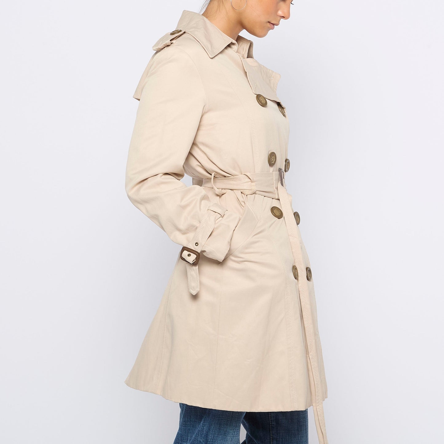 Single Breasted Short Trench Coat - M