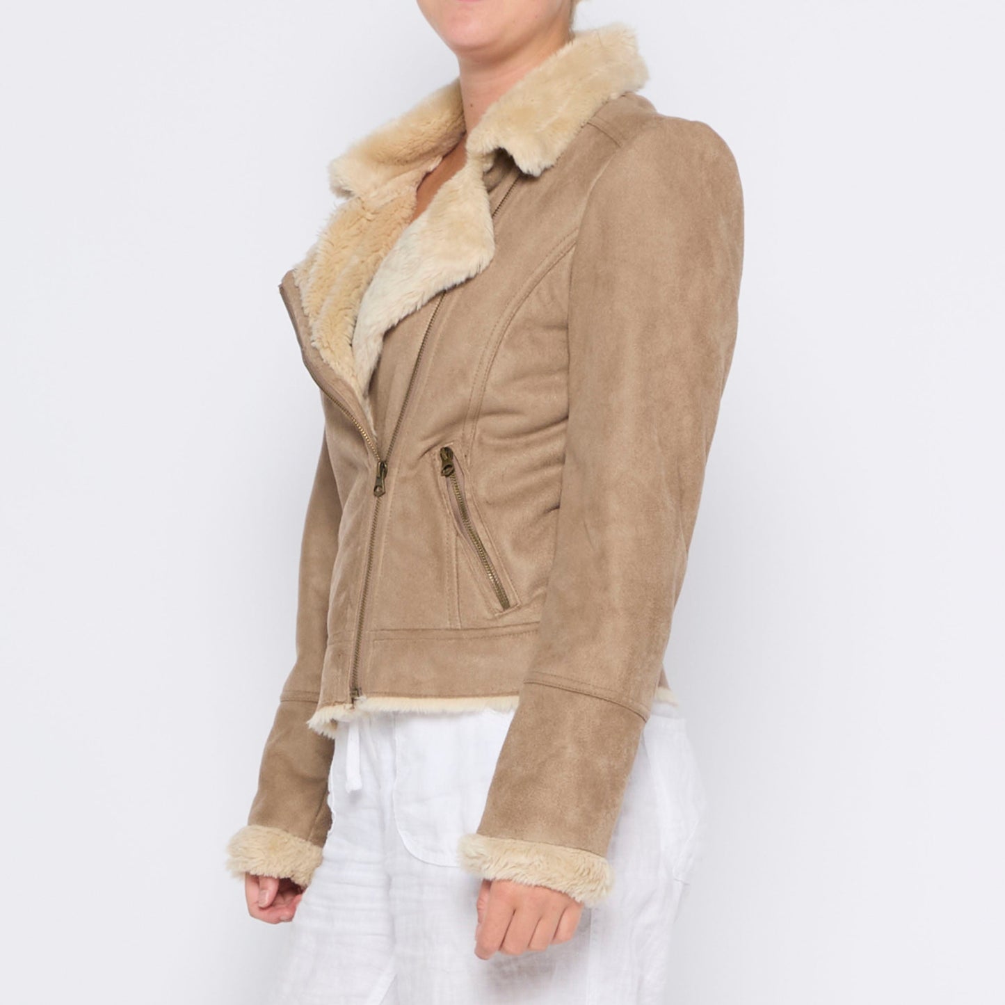 Faux Suede Side Zip Jacket - M