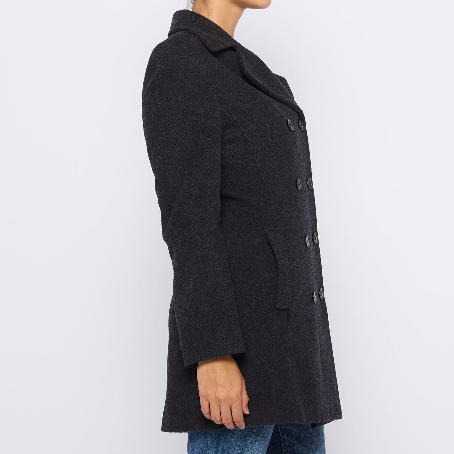 Wool Mix Double Breasted 3/4 Pea Jacket - M