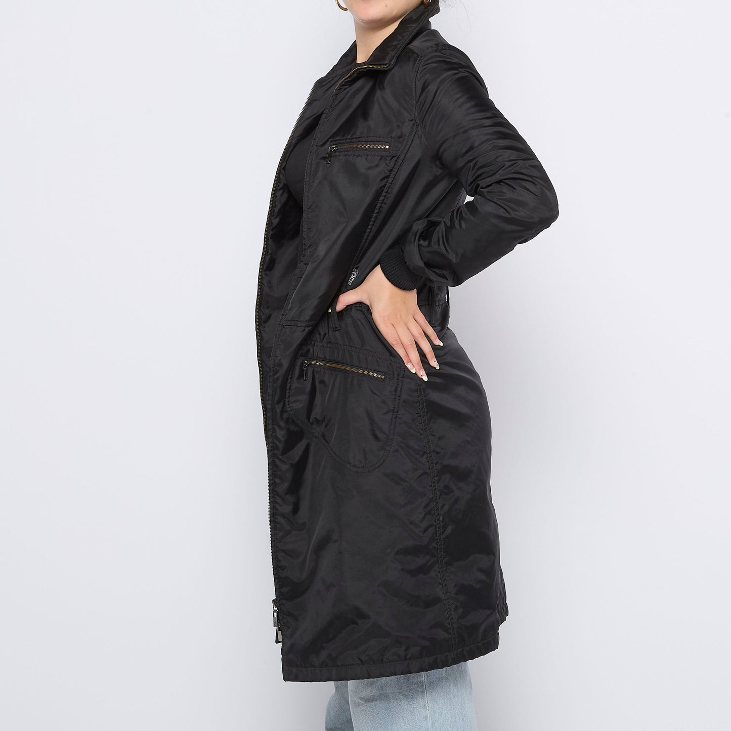 Calvin Klein Zip Up Rib Cuff Long Coat - M