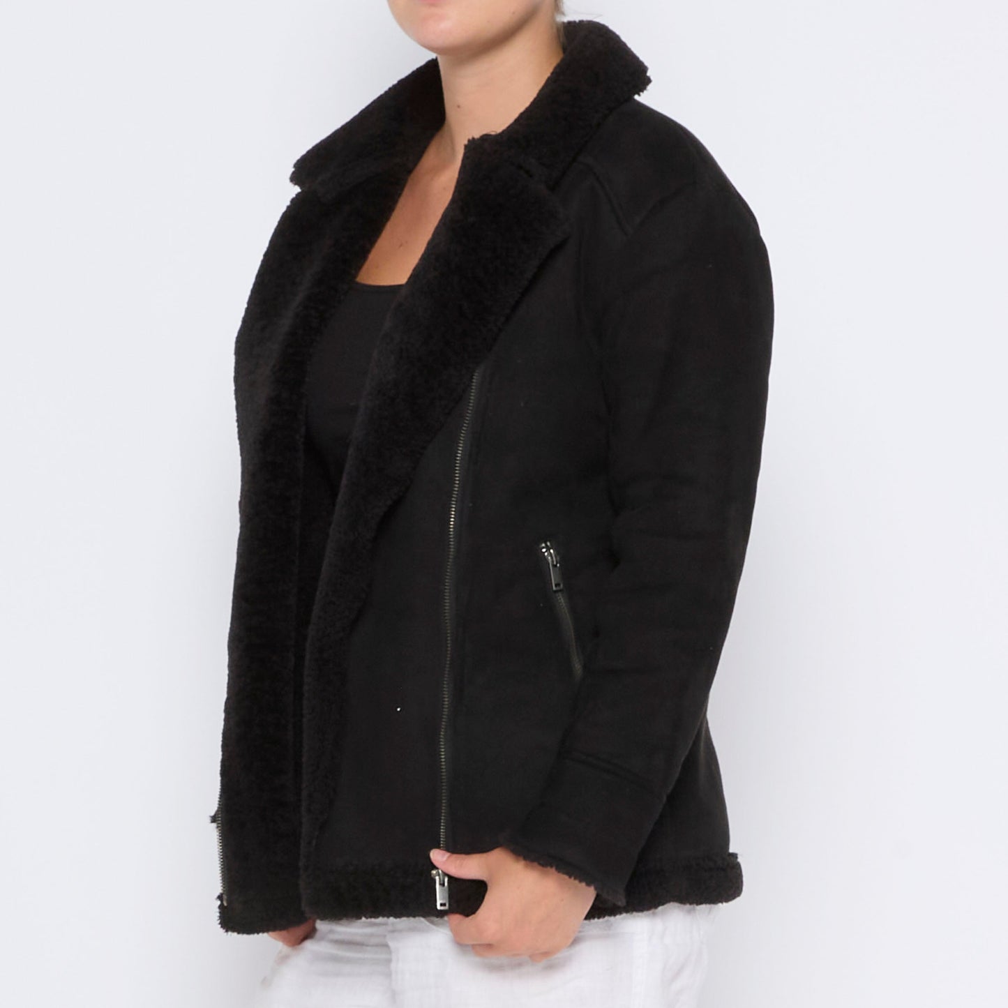 Faux Suede Side Zip Jacket - M