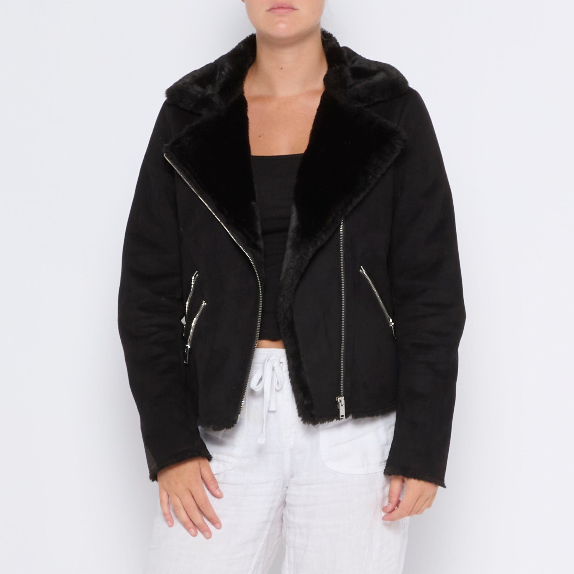 SIde Zip Fur Suede Jacket - M