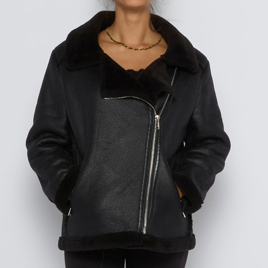 Fur Lined Side Zip Jacket - M