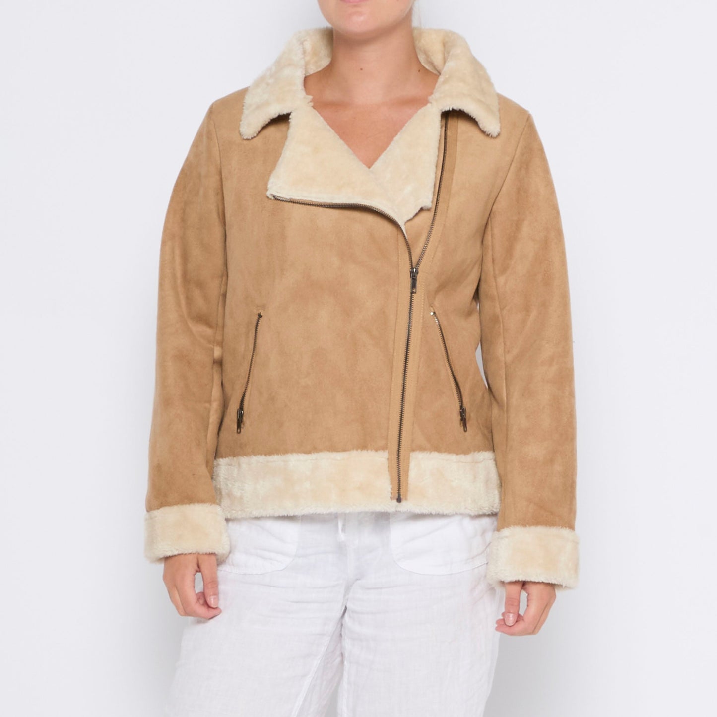 Side Zip Fur Jacket - M