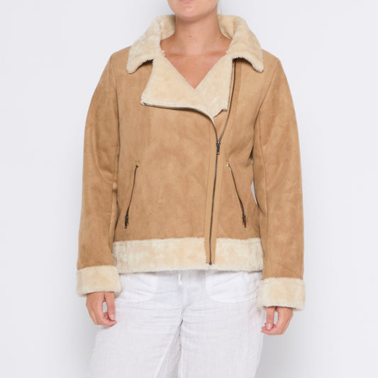 Side Zip Fur Jacket - M