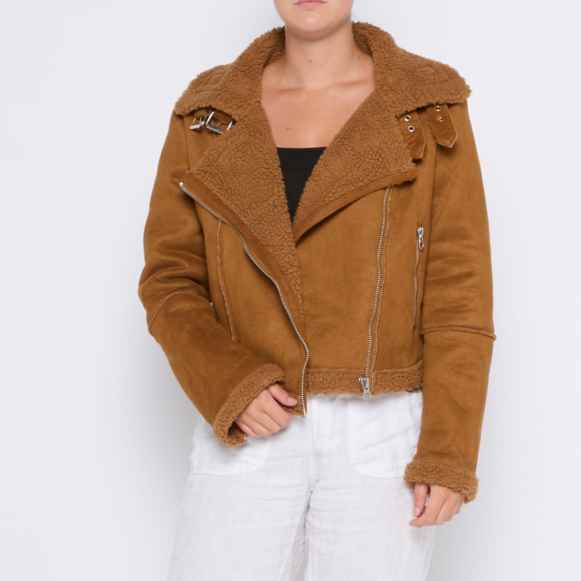 Cropped Suede Fur Jacket - M