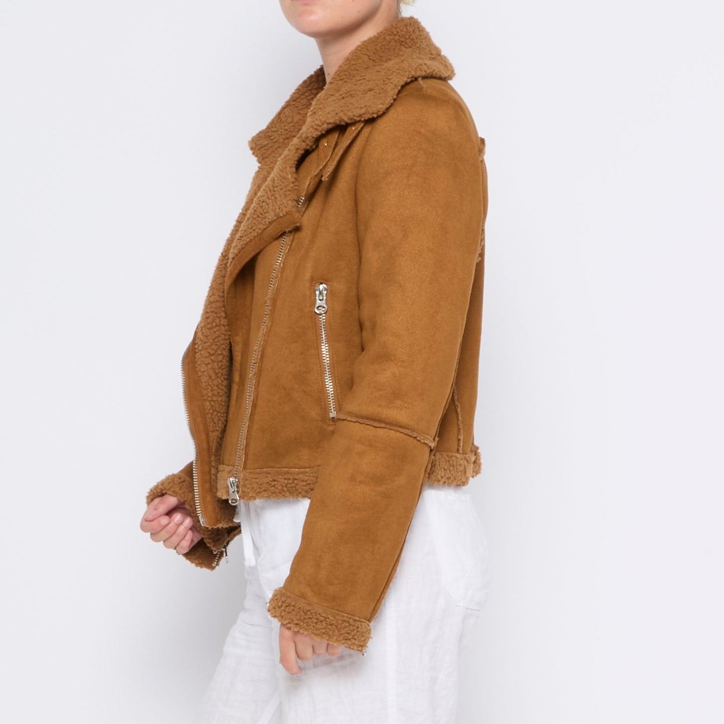 Cropped Faux Suede Fur Jacket - M