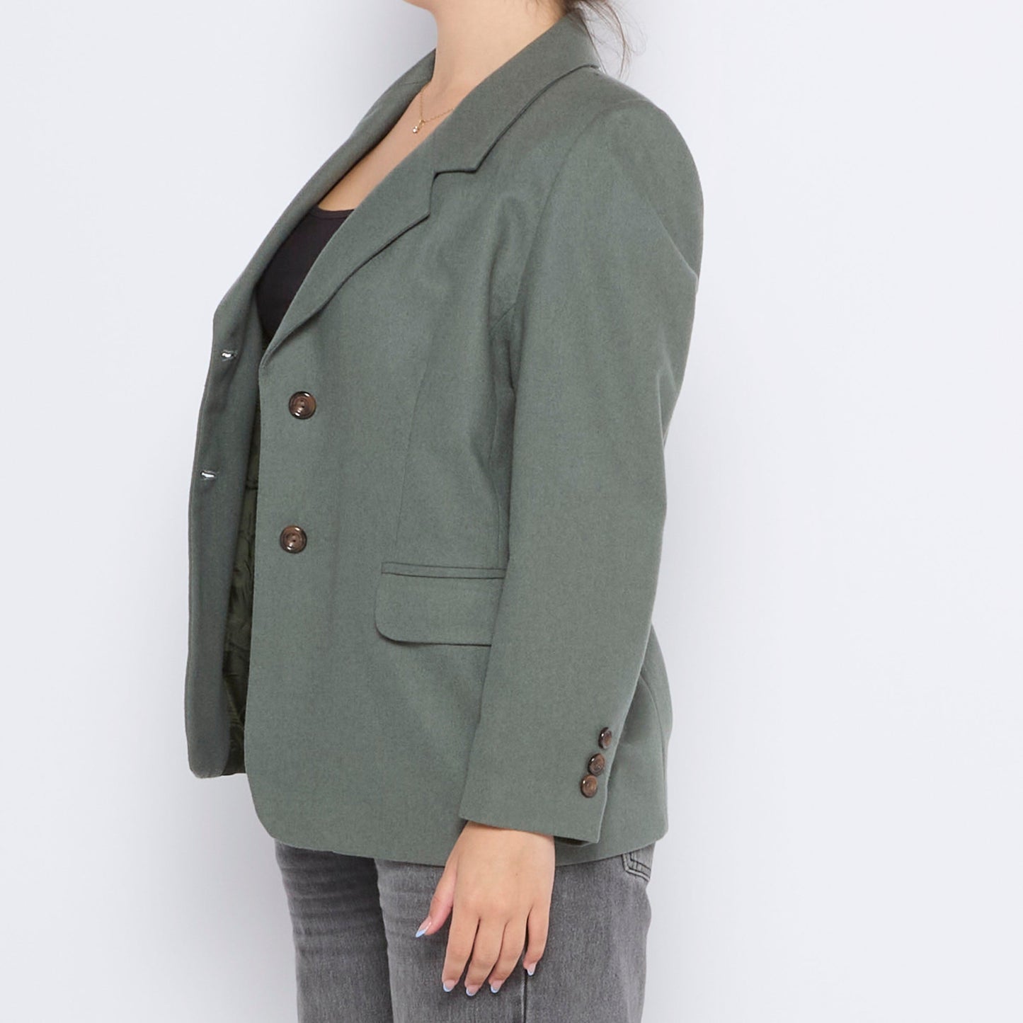 Wool Mix Single Breasted Blazer - M