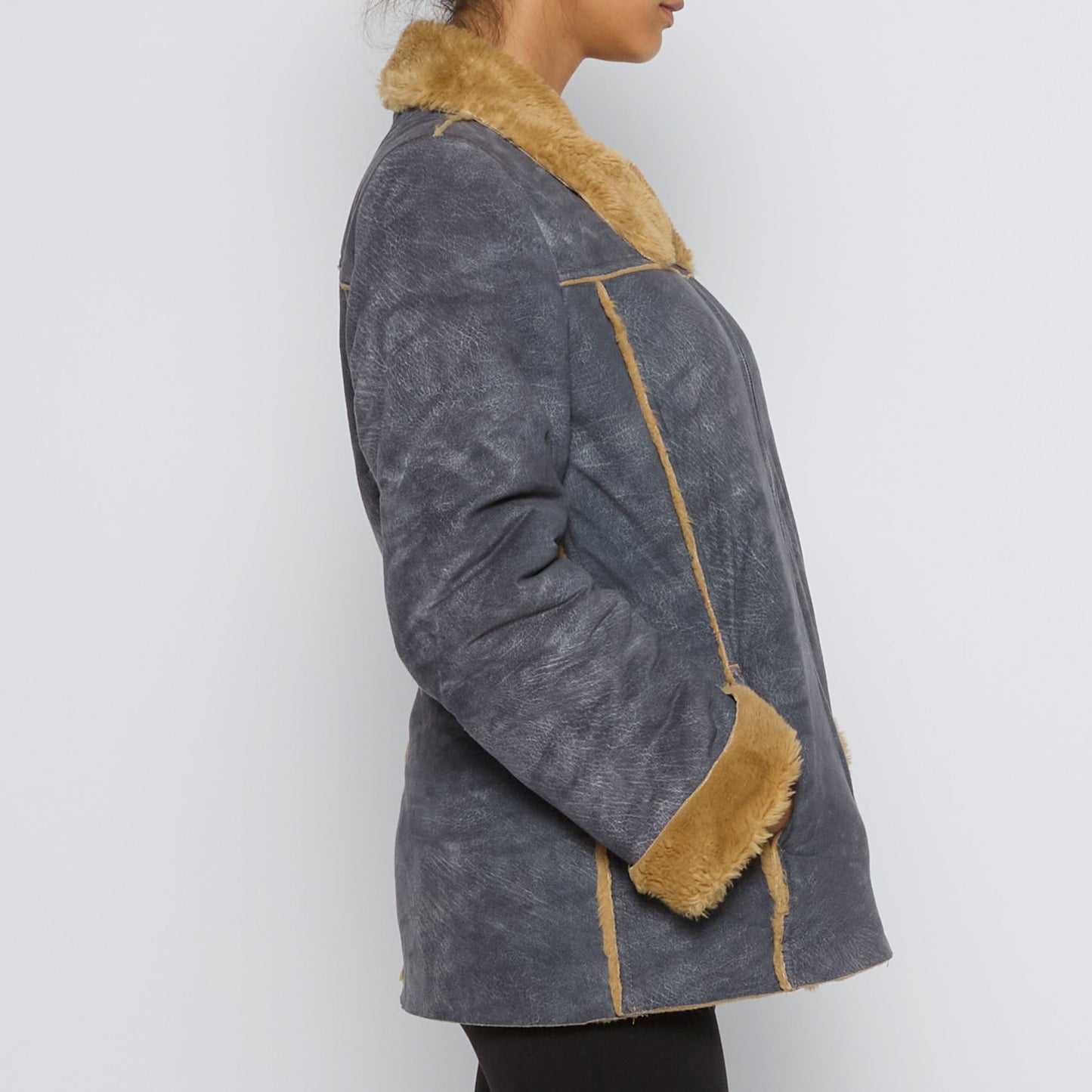 Fur Lined & Trim Faux Suede Jacket - M