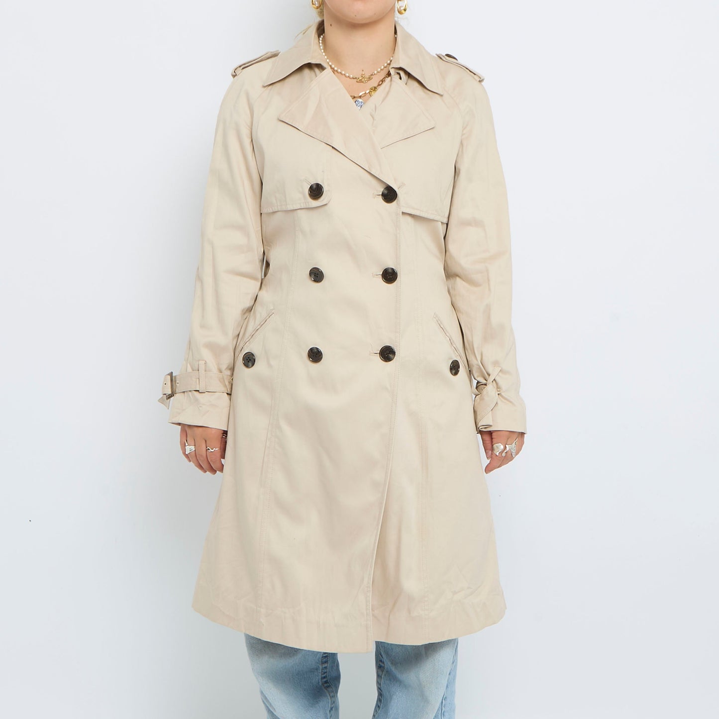 Longlined Belt Detail Buttoned Trench Coat - S