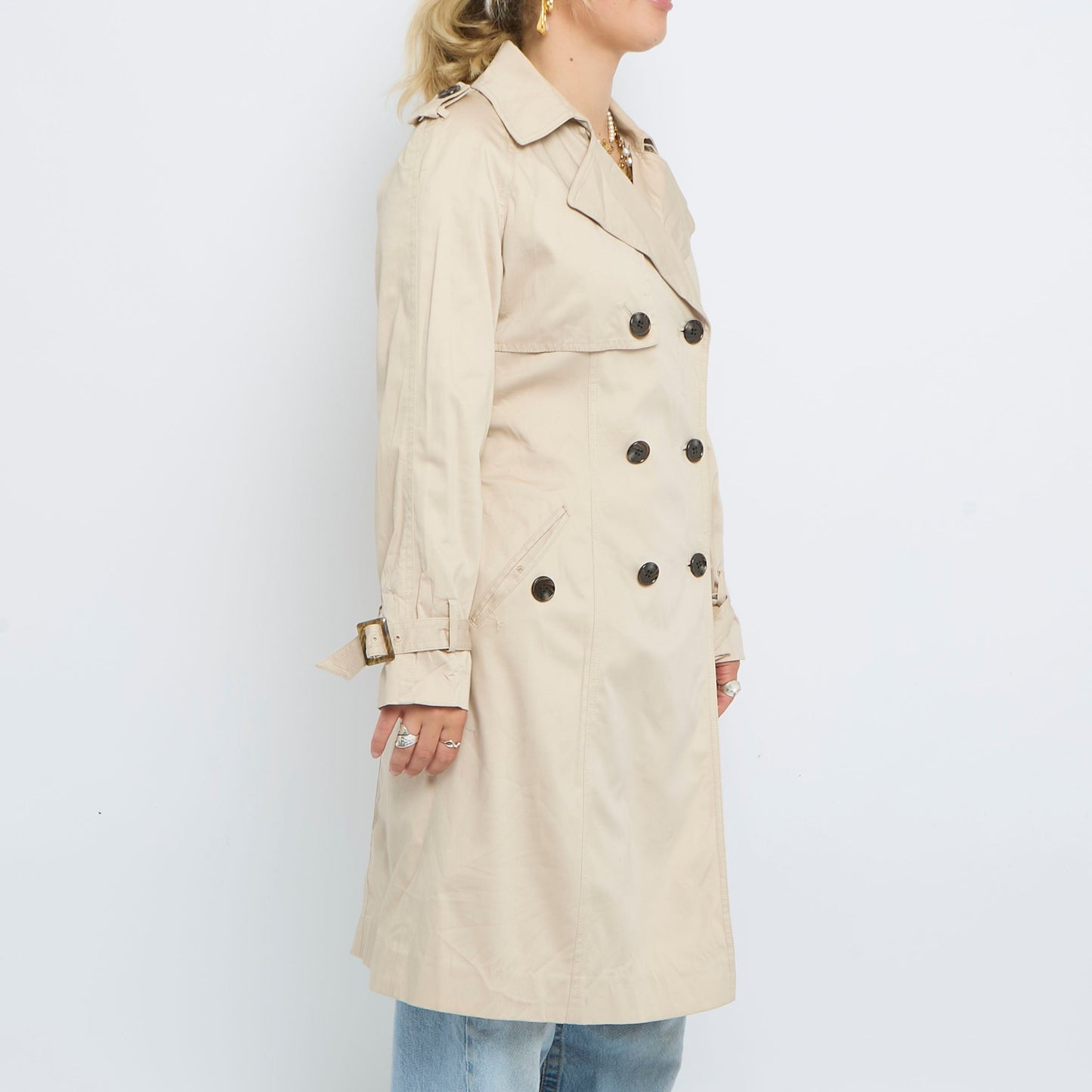 Longline Belted  Buttoned Trench Coat - S