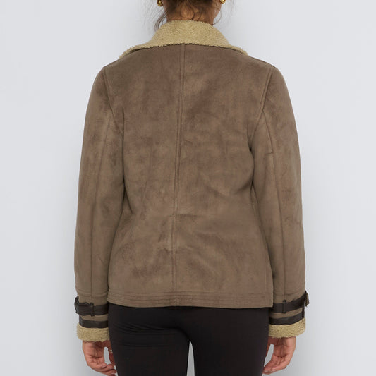 Fur Lined Faux Suede Jacket - S