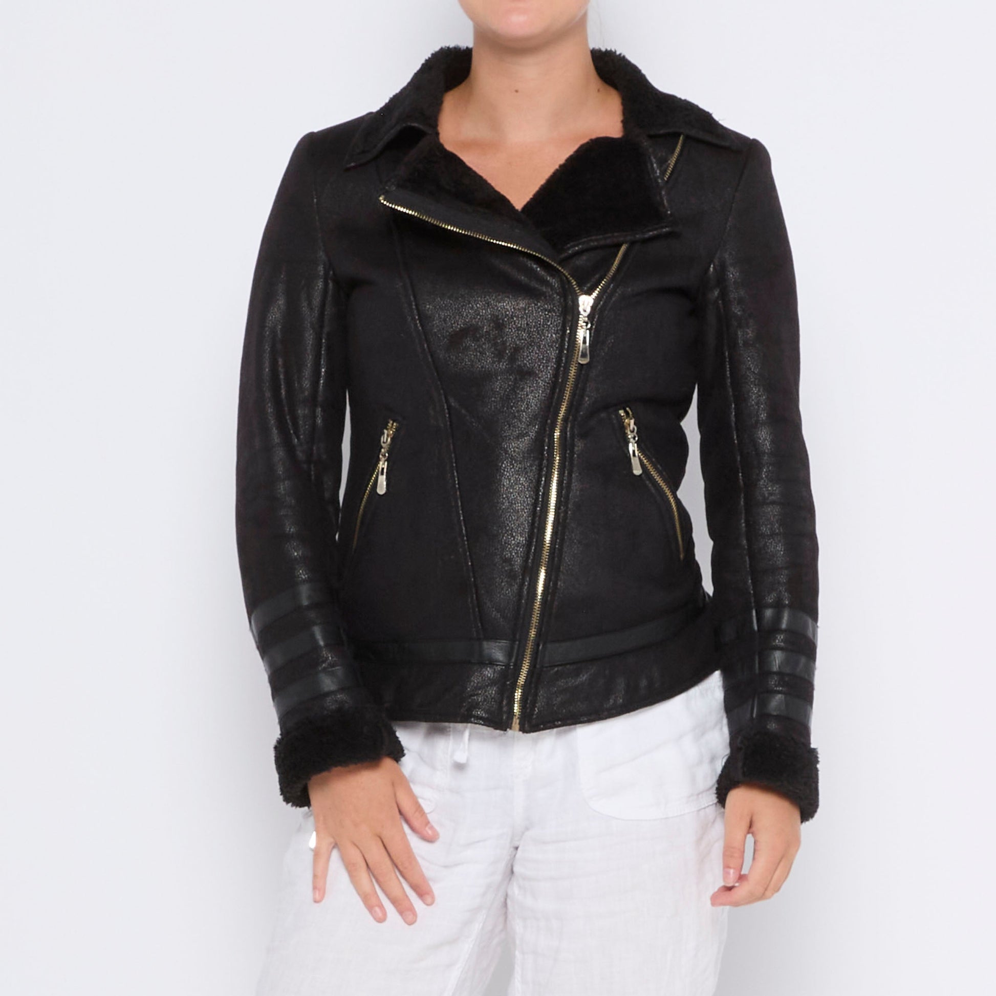 SIde Zip Leather Look Jacket - S