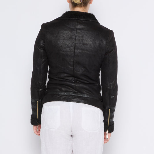 Side Zip Faux Leather Jacket - S