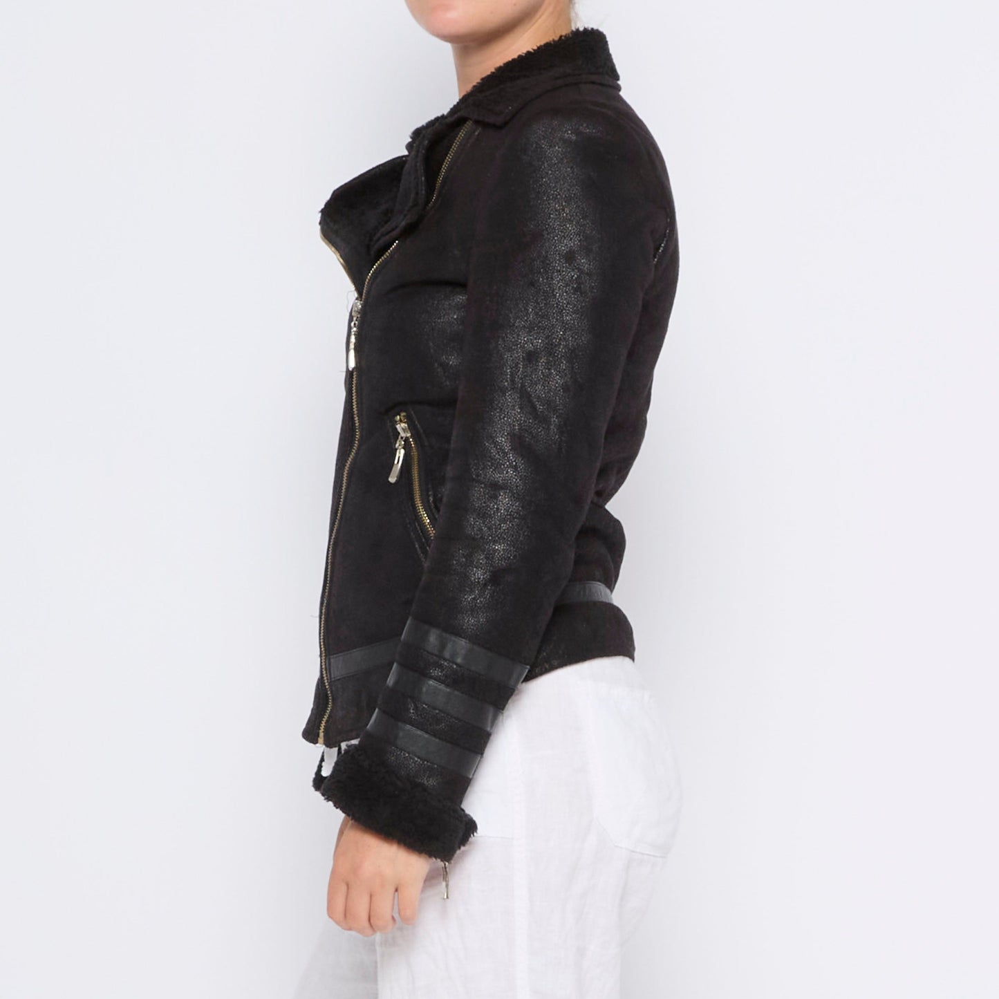 Side Zip Faux Leather Jacket - S