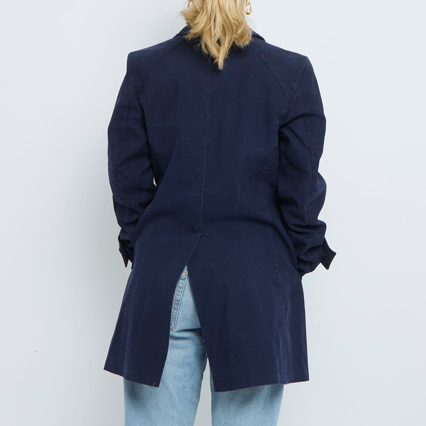 Short Buttoned Denim Trench Coat - S