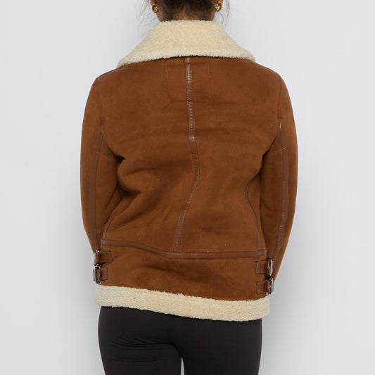 Fur Lined Faux Suede Jacket - S