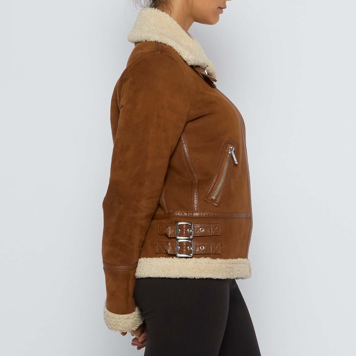 Fur Lined Faux Suede Jacket - S