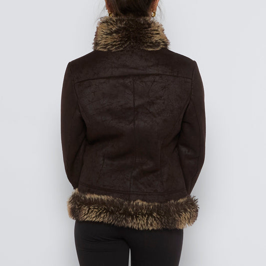 Fur Lined & Trim Suede Jacket - S